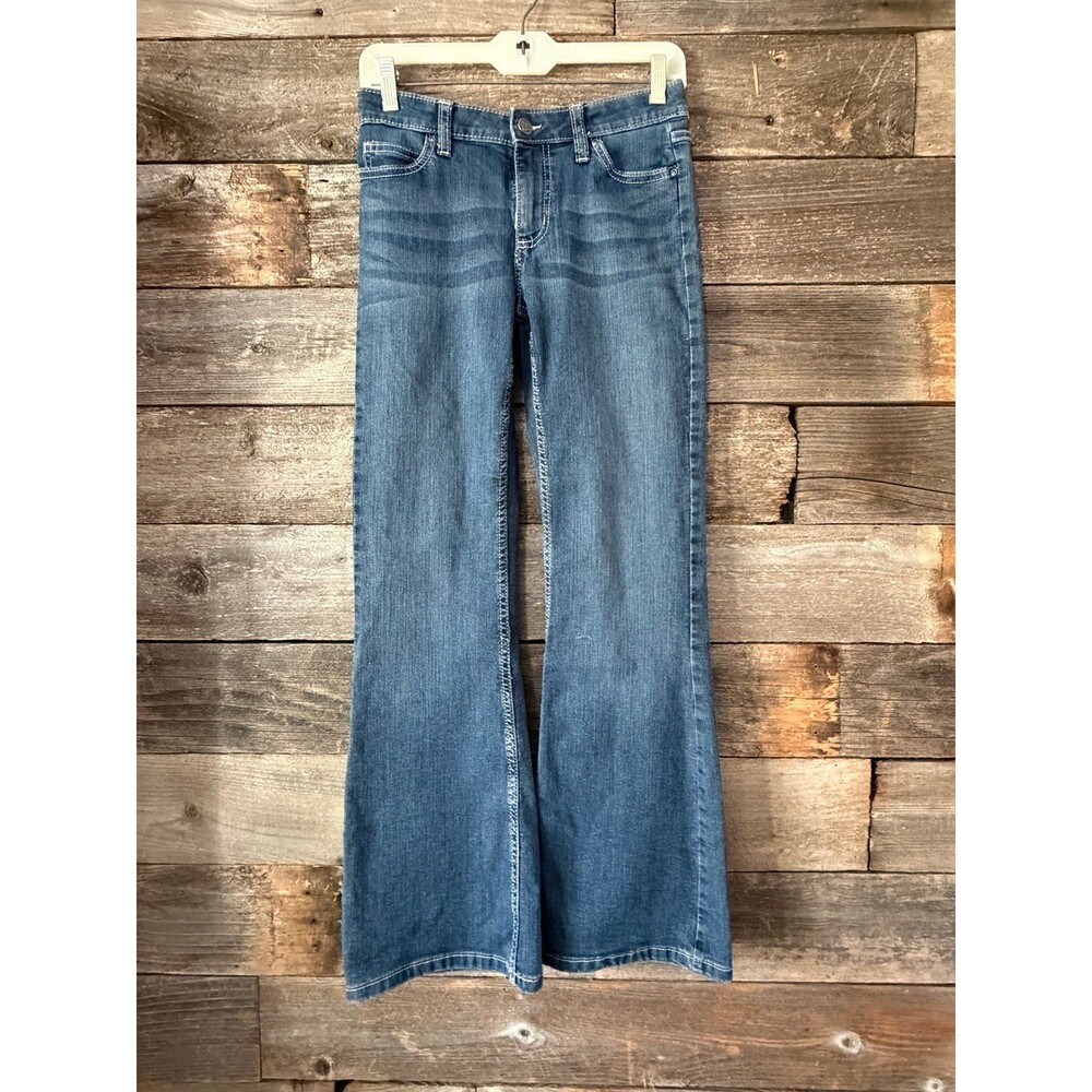 Wrangler Dark Wash Stretchy Bell Bottom Flare Jeans - Low Rise Western size 14R